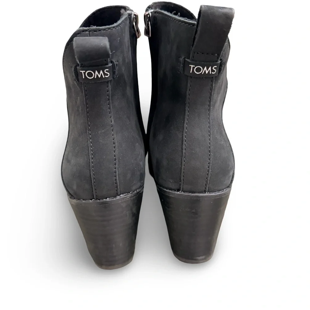 Toms Sutton Wedge Ankle Boot Black Leather Booties Pull On Women’s Size 8.5